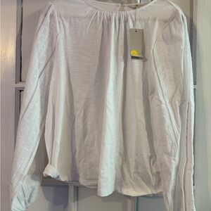 NWT Women’s Boden White Long Sleeve Women's Top with patterned sleeves